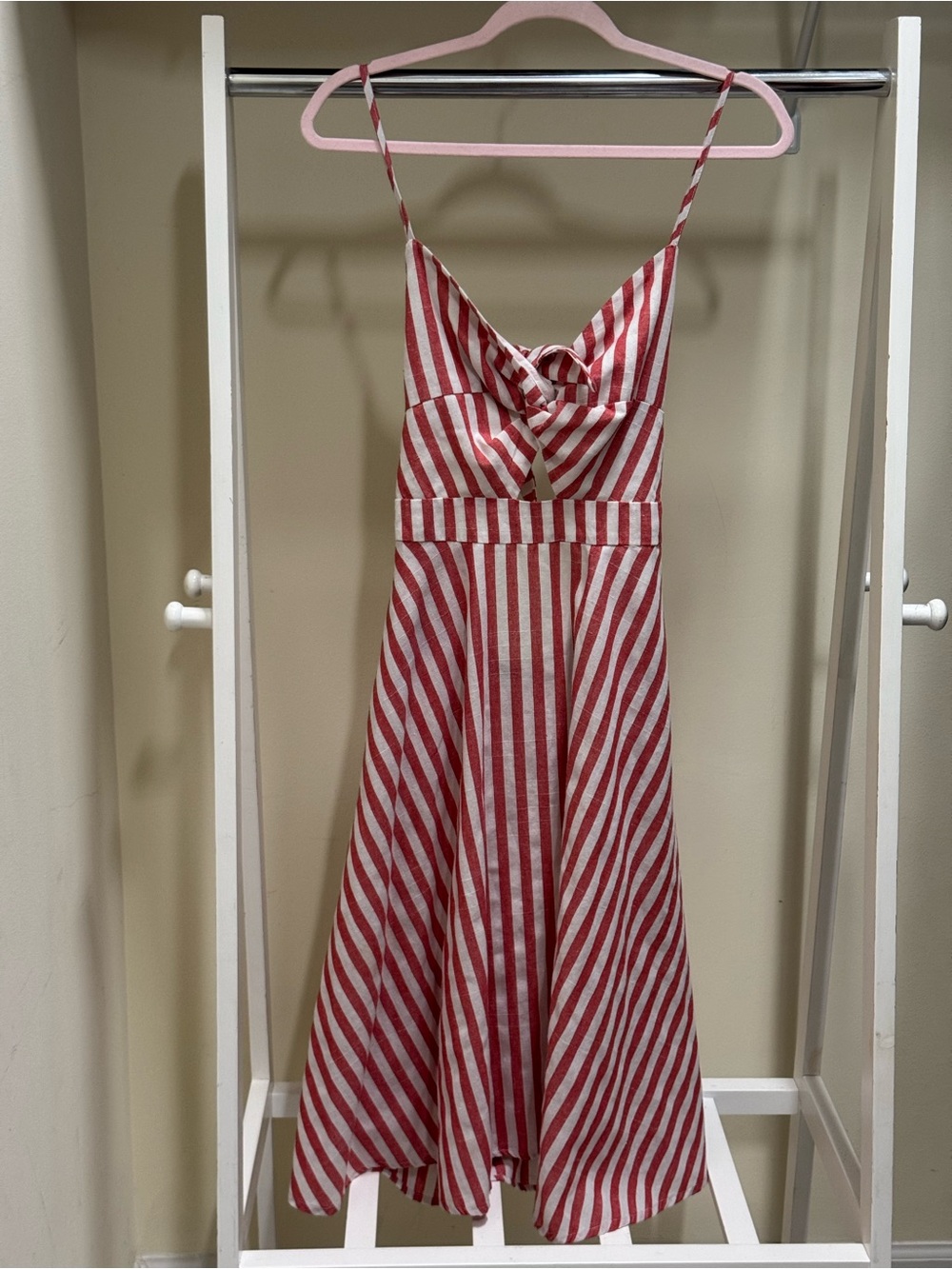 SHEIN Red and White Striped Knotted Midi Dress